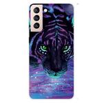 For Samsung Galaxy S22 5G Shockproof Painted Transparent TPU Phone Protective Case(Purple Tiger)