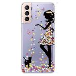 For Samsung Galaxy S22+ 5G Painted Pattern High Transparent TPU Phone  Protective Case(Girl)