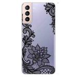 For Samsung Galaxy S22 5G Coloured Drawing Pattern Highly Transparent TPU Phone Protective Case(Black Rose)