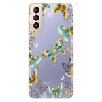 For Samsung Galaxy S22 5G Coloured Drawing Pattern Highly Transparent TPU Phone Protective Case(Golden Butterfly)