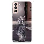 For Samsung Galaxy S22+ 5G Coloured Drawing Pattern Highly Transparent TPU Phone Protective Case(Cat Tiger)