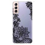 For Samsung Galaxy S22+ 5G Coloured Drawing Pattern Highly Transparent TPU Phone Protective Case(Black Rose)