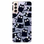 For Samsung Galaxy S22+ 5G Coloured Drawing Pattern Highly Transparent TPU Phone Protective Case(Black Cat)