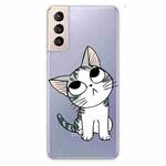 For Samsung Galaxy S22+ 5G Coloured Drawing Pattern Highly Transparent TPU Phone Protective Case(Cat)