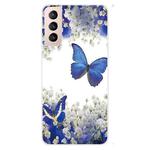 For Samsung Galaxy S22+ 5G Coloured Drawing Pattern Highly Transparent TPU Phone Protective Case(Purple Butterfly)