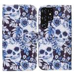 For Samaung Galaxy S22 Ultra 5G Horizontal Flip Phone Leather Case with Holder & Card Slots & Photo Frame & Wallet(Skull)