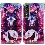 For Samsung Galaxy S22 5G Painted Pattern Horizontal Flip Phone Leather Case with Holder & Card Slots & Photo Frame(Wolf Totem)
