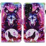 For Samaung Galaxy S22 Ultra 5G Painted Pattern Horizontal Flip Phone Leather Case with Holder & Card Slots & Photo Frame(Wolf Totem)