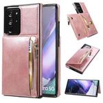 For Samsung Galaxy Note20 Ultra Zipper Wallet Bag PU Back Cover Shockrpoof Phone Case with Holder & Card Slots & Wallet(Pink)