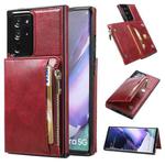 For Samsung Galaxy Note20 Ultra Zipper Wallet Bag PU Back Cover Shockrpoof Phone Case with Holder & Card Slots & Wallet(Red)