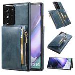 For Samsung Galaxy Note20 Ultra Zipper Wallet Bag PU Back Cover Shockrpoof Phone Case with Holder & Card Slots & Wallet(Blue)