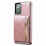 For Samsung Galaxy Note20 Zipper Wallet Bag PU Back Cover Shockrpoof Phone Case with Holder & Card Slots & Wallet(Pink)