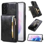 For Samsung Galaxy S21+ 5G Zipper Wallet Bag PU Back Cover Shockrpoof Phone Case with Holder & Card Slots & Wallet(Black)