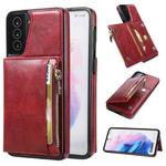 For Samsung Galaxy S21+ 5G Zipper Wallet Bag PU Back Cover Shockrpoof Phone Case with Holder & Card Slots & Wallet(Red)
