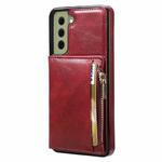 For Samsung Galaxy S21 FE 5G Zipper Wallet Bag PU Back Cover Shockrpoof Phone Case with Holder & Card Slots & Wallet(Red)