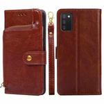 For Samsung Galaxy A03s (164.2mm) Zipper Bag Horizontal Flip Leather Phone Case with Holder & Card Slots & Lanyard(Brown)