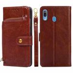 For Samsung Galaxy A30 (Japan Ver.) Zipper Bag Horizontal Flip Leather Phone Case with Holder & Card Slots & Lanyard(Brown)