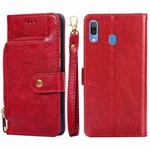 For Samsung Galaxy A30 (Japan Ver.) Zipper Bag Horizontal Flip Leather Phone Case with Holder & Card Slots & Lanyard(Red)