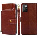 For Xiaomi Redmi 10 Zipper Bag Horizontal Flip Leather Phone Case with Holder & Card Slots & Lanyard(Brown)