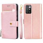 For Xiaomi Redmi 10 Zipper Bag Horizontal Flip Leather Phone Case with Holder & Card Slots & Lanyard(Rose Gold)