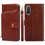 For Xiaomi Redmi K40 Gaming Zipper Bag Horizontal Flip Leather Phone Case with Holder & Card Slots & Lanyard(Brown)