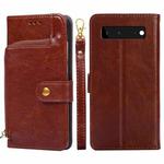 For Google Pixel 6 Zipper Bag Horizontal Flip Leather Phone Case with Holder & Card Slots & Lanyard(Brown)