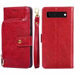 For Google Pixel 6 Zipper Bag Horizontal Flip Leather Phone Case with Holder & Card Slots & Lanyard(Red)