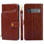 For Google Pixel 6 Pro Zipper Bag Horizontal Flip Leather Phone Case with Holder & Card Slots & Lanyard(Brown)