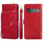 For Google Pixel 6 Pro Zipper Bag Horizontal Flip Leather Phone Case with Holder & Card Slots & Lanyard(Red)