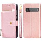 For Google Pixel 6 Pro Zipper Bag Horizontal Flip Leather Phone Case with Holder & Card Slots & Lanyard(Rose Gold)