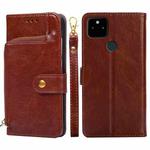 For Google Pixel 5a 5G Zipper Bag Horizontal Flip Leather Phone Case with Holder & Card Slots & Lanyard(Brown)
