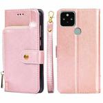 For Google Pixel 5 Zipper Bag Horizontal Flip Leather Phone Case with Holder & Card Slots & Lanyard(Rose Gold)