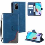 For Xiaomi Redmi Note 10 Pro Three-color Stitching Calf Texture Horizontal Flip Phone Leather Case with Holder & Card Slots & Wallet(Blue)