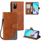 For Xiaomi Redmi Note 11 Three-color Stitching Calf Texture Horizontal Flip Phone Leather Case with Holder & Card Slots & Wallet(Brown)