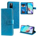 For Xiaomi Redmi Note 11 Totem Flower Embossed Horizontal Flip Phone Leather Case with Holder & Card Slots & Wallet(Blue)