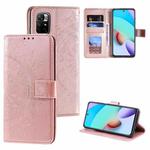 For Xiaomi Redmi Note 11 Totem Flower Embossed Horizontal Flip Phone Leather Case with Holder & Card Slots & Wallet(Rose Gold)