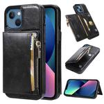 For iPhone 13 Zipper Wallet Bag PU Back Cover Shockrpoof Phone Case with Holder & Card Slots & Wallet(Black)