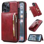 For iPhone 12 Pro Max Zipper Wallet Bag PU Back Cover Shockrpoof Phone Case with Holder & Card Slots & Wallet(Red)