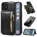 For iPhone 11 Zipper Wallet Bag PU Back Cover Shockrpoof Phone Case with Holder & Card Slots & Wallet (Black)