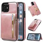 For iPhone 11 Zipper Wallet Bag PU Back Cover Shockrpoof Phone Case with Holder & Card Slots & Wallet (Pink)