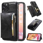 For iPhone 11 Pro Zipper Wallet Bag PU Back Cover Shockrpoof Phone Case with Holder & Card Slots & Wallet (Black)