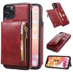 For iPhone 11 Pro Zipper Wallet Bag PU Back Cover Shockrpoof Phone Case with Holder & Card Slots & Wallet (Red)