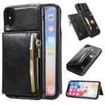 For iPhone X / XS Zipper Wallet Bag PU Back Cover Shockrpoof Phone Case with Holder & Card Slots & Wallet(Black)