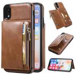 For iPhone XR Zipper Wallet Bag PU Back Cover Shockrpoof Phone Case with Holder & Card Slots & Wallet For iPhone  XR(Brown)