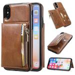 For iPhone XS Max Zipper Wallet Bag PU Back Cover Shockrpoof Phone Case with Holder & Card Slots & Wallet(Brown)
