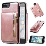 Zipper Wallet Bag PU Back Cover Shockrpoof Phone Case with Holder & Card Slots & Wallet For iPhone  7 Plus / 8 Plus(Pink)