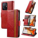 For Xiaomi 11T / 11T Pro CaseNeo Splicing Dual Magnetic Buckle Leather Case with Holder & Card Slots & Wallet(Red)