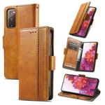 For Samsung Galaxy S20 FE CaseNeo Splicing Dual Magnetic Buckle Leather Case with Holder & Card Slots & Wallet(Khaki)