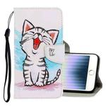 For iPhone SE 2022 / SE 2020 / 8 / 7 3D Colored Drawing Horizontal Flip PU Leather Case with Holder & Card Slots & Wallet(Red Mouth Cat)