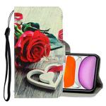 For iPhone 11 3D Colored Drawing Horizontal Flip PU Leather Case with Holder & Card Slots & Wallet(Red Rose)